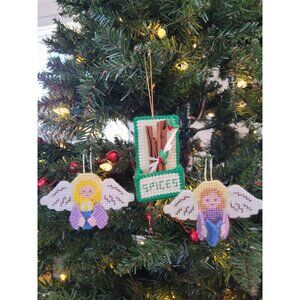 Avon Knit Tapestry Christmas Tree Ornaments Set of 3 Angels Spice Holiday Decor